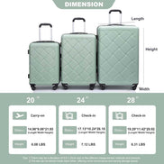 Hardshell Suitcase with Spinner Wheels ABS Luggage Sets Lightweight Durable Suitcase,8-Piece Set (20/24/28+portable handbag + 4 pieces storage bag set) , GREEN