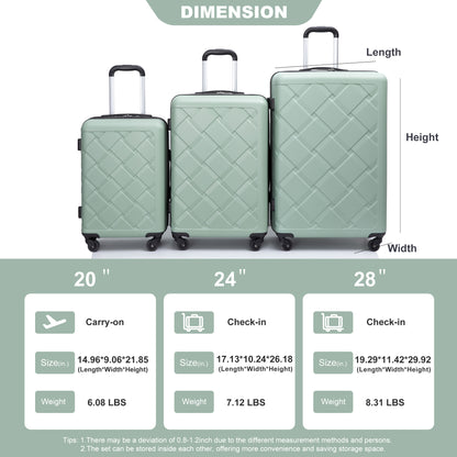 Hardshell Suitcase with Spinner Wheels ABS Luggage Sets Lightweight Durable Suitcase,8-Piece Set (20/24/28+portable handbag + 4 pieces storage bag set) , GREEN