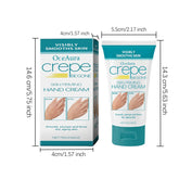 OceAura Crepe Be Gone hand cream packaging with dimensions on a white background