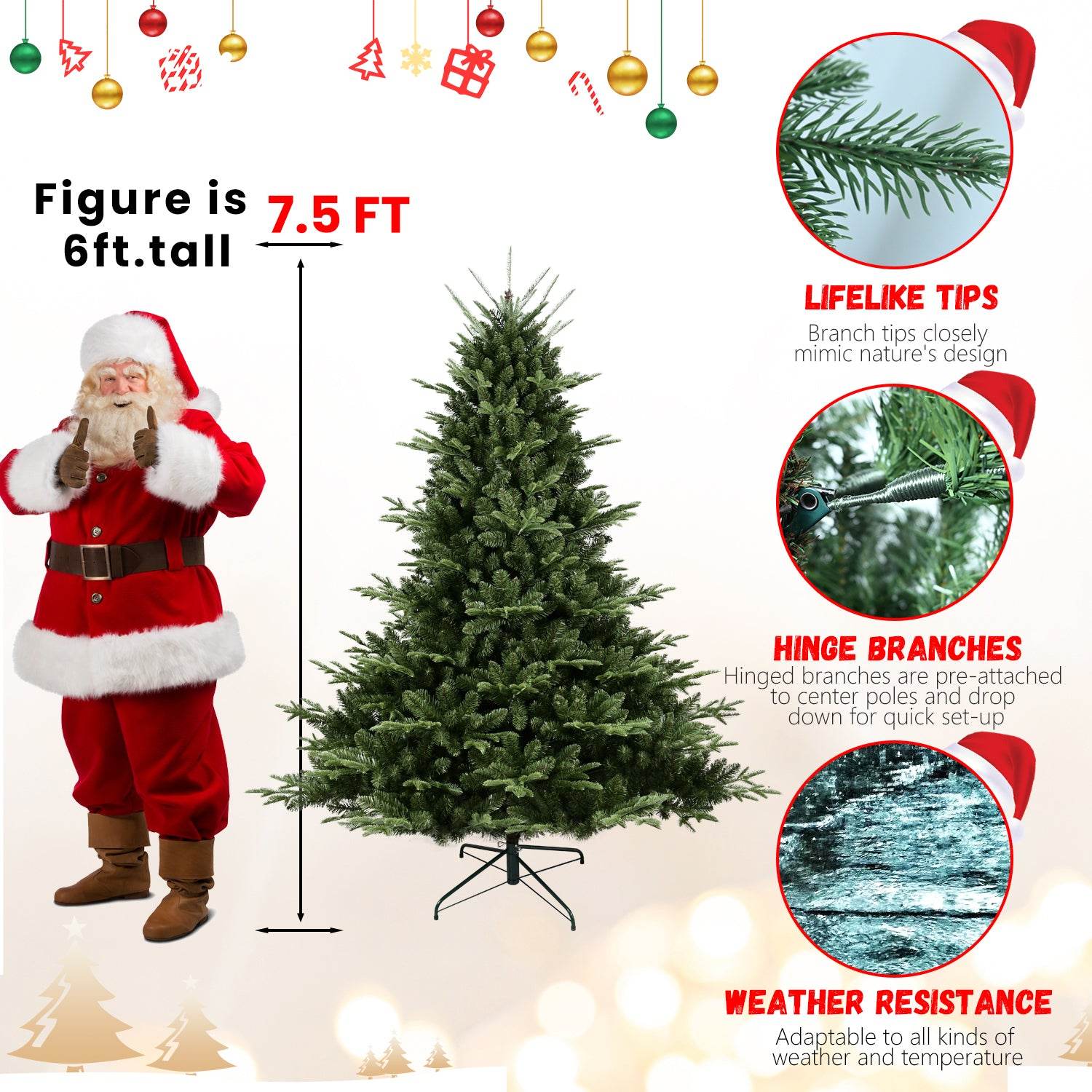 Full-Shaped 5FT Christmas Tree with 1129 Tips – PE/PVC Mixed Needles, Wide Base for Large Spaces, Hinged Structure for Easy Setup, Metal Stand for Strong Support*