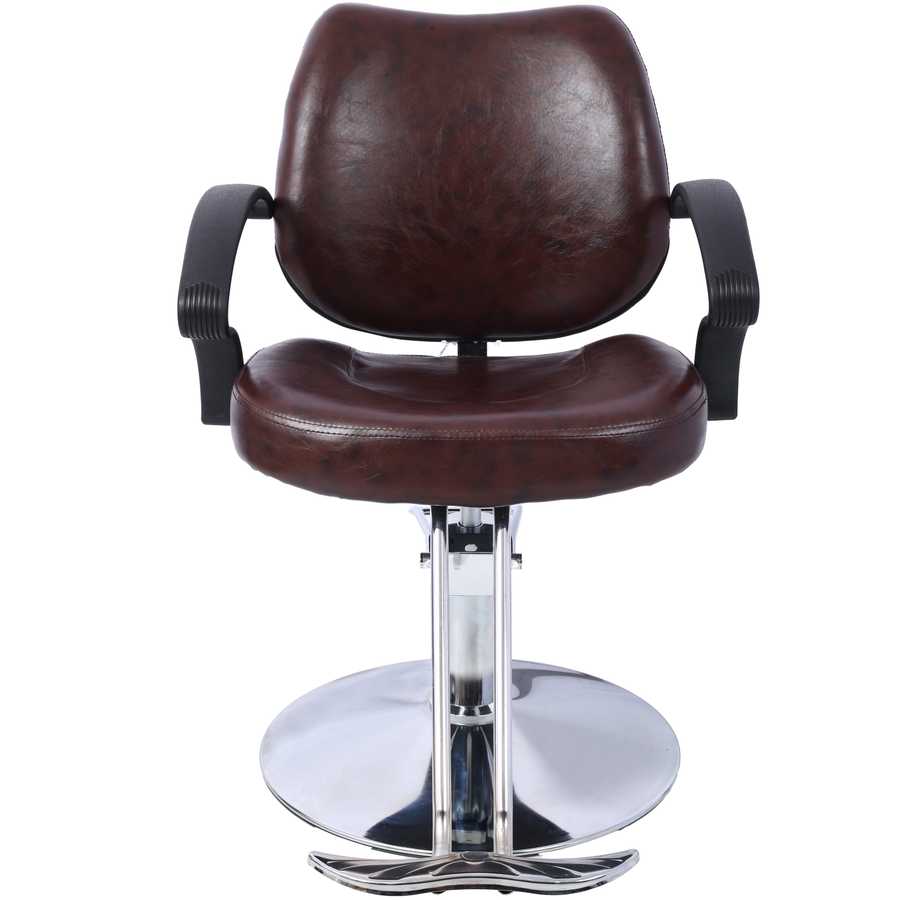 Straight-on view of Heavy Duty Barber Chair with PU leather seat and chrome hydraulic base, perfect for barbershop interiors.
