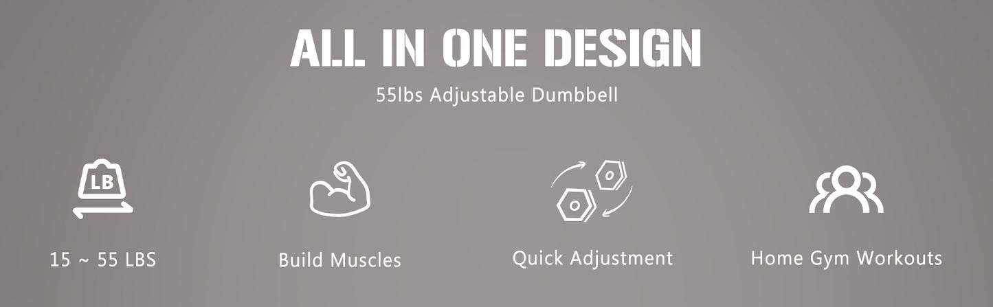 55lb Single Dumbbell with Anti-Slip Handle, Fast Adjust Weight by Turning Handle with Tray, Exercise Fitness Dumbbell Suitable for Full Body Workout MLNshops