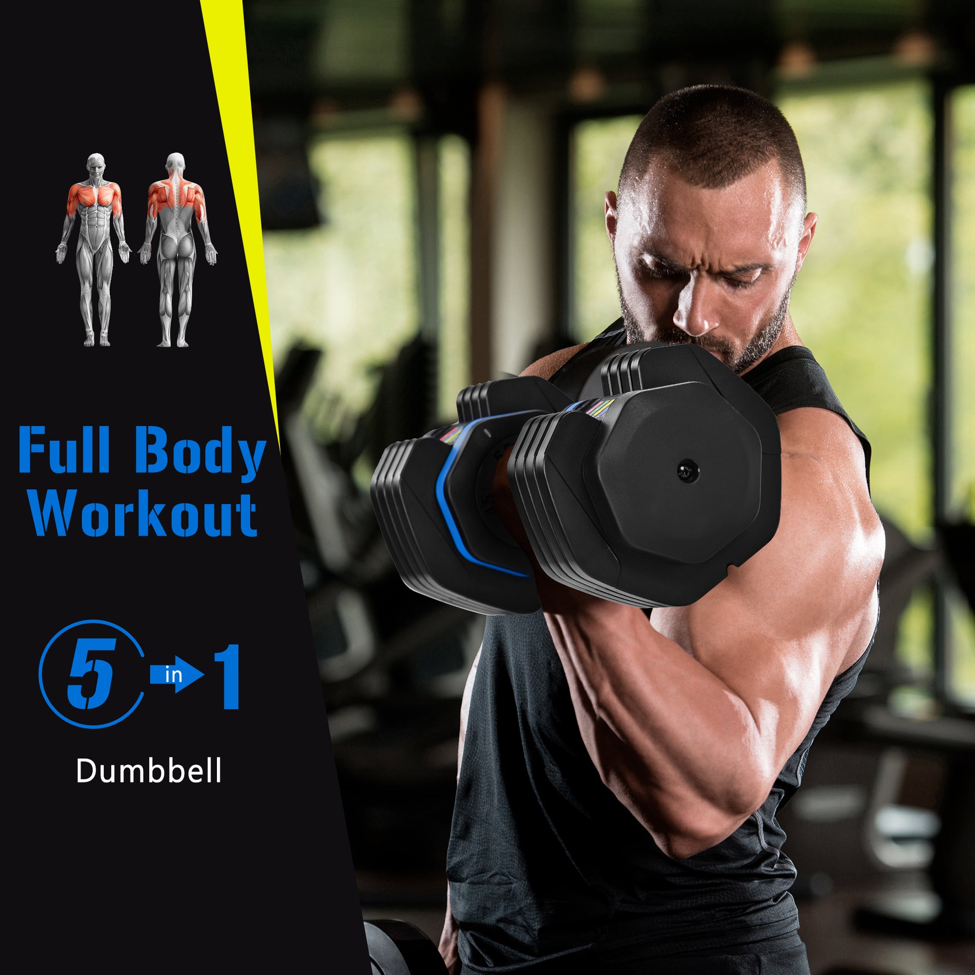 55lb Single Dumbbell with Anti-Slip Handle, Fast Adjust Weight by Turning Handle with Tray, Exercise Fitness Dumbbell Suitable for Full Body Workout MLNshops