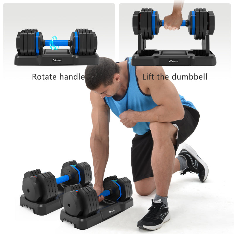 55lb Single Dumbbell with Anti-Slip Handle, Fast Adjust Weight by Turning Handle with Tray, Exercise Fitness Dumbbell Suitable for Full Body Workout MLNshops