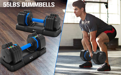 55lb Single Dumbbell with Anti-Slip Handle, Fast Adjust Weight by Turning Handle with Tray, Exercise Fitness Dumbbell Suitable for Full Body Workout MLNshops