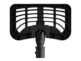 A black plastic outdoor patio umbrella antenna with a slotted grid design and a mounting pole, shown against a plain white background.