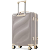 Rear view of ABS suitcase with telescopic handle and spinner wheels, part of a durable lightweight luggage set for travel convenience.