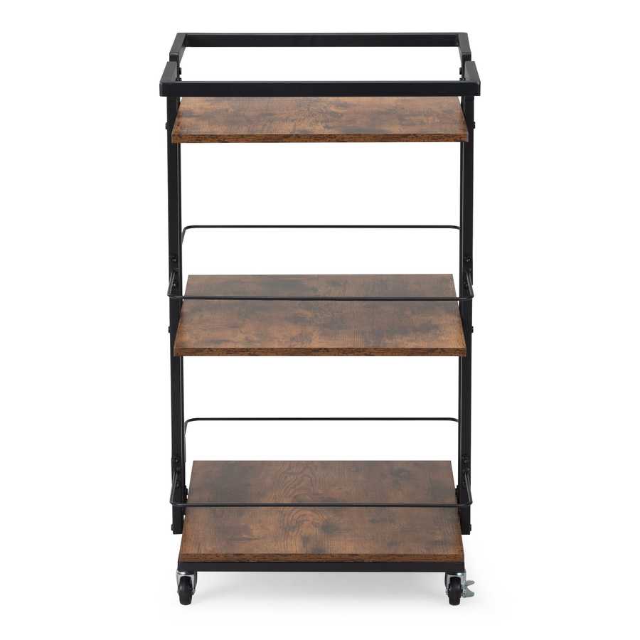 Wooden salon cart with wheels and multiple shelves