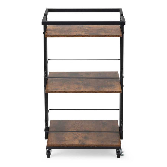 Wooden salon cart with wheels and multiple shelves