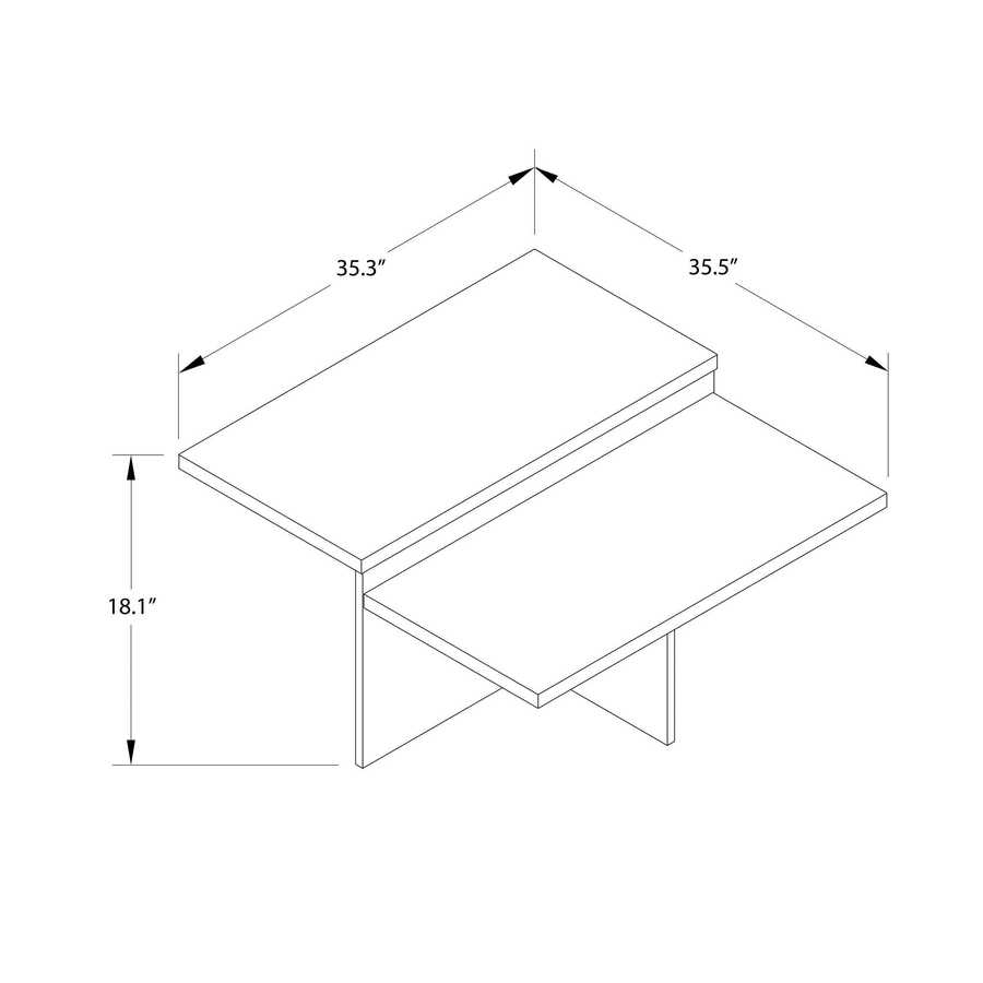 Dimension diagram of Brielle Faux Marble Coffee Table showing 35.5-inch width and 18.1-inch height for accurate furniture planning.
