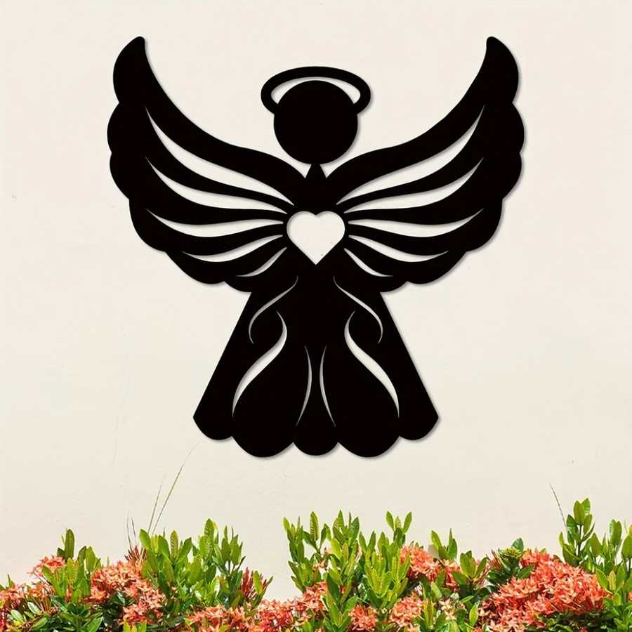 Black angel wall art with heart cutout