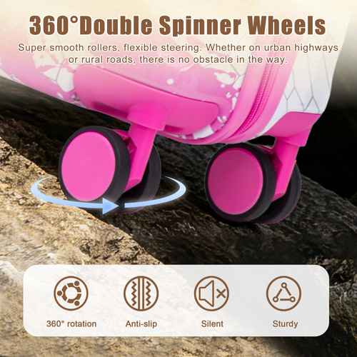 Pink suitcase wheels with 360° double spinner wheels, anti-slip, silent, sturdy, designed for smooth urban or rural road travel