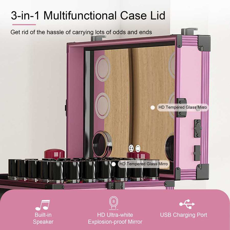 Pink nail art case with multiple detachable drawers for storage