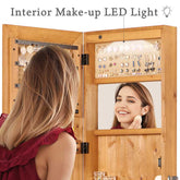 Wood jewelry cabinet with mirror and organized storage