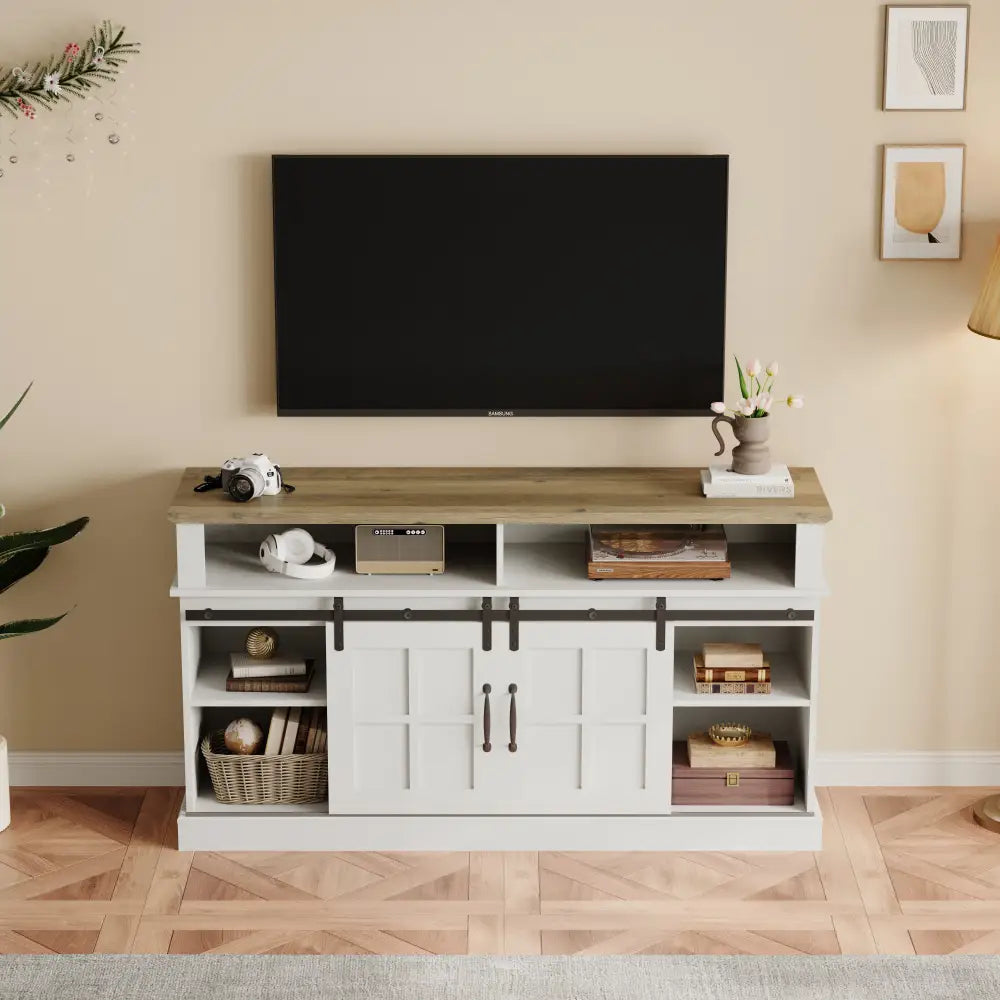 58 Inch TV Stand with Storage Cabinet and Shelves, TV Console Table Entertainment Center for Living Room,Bedroom MLNshops]