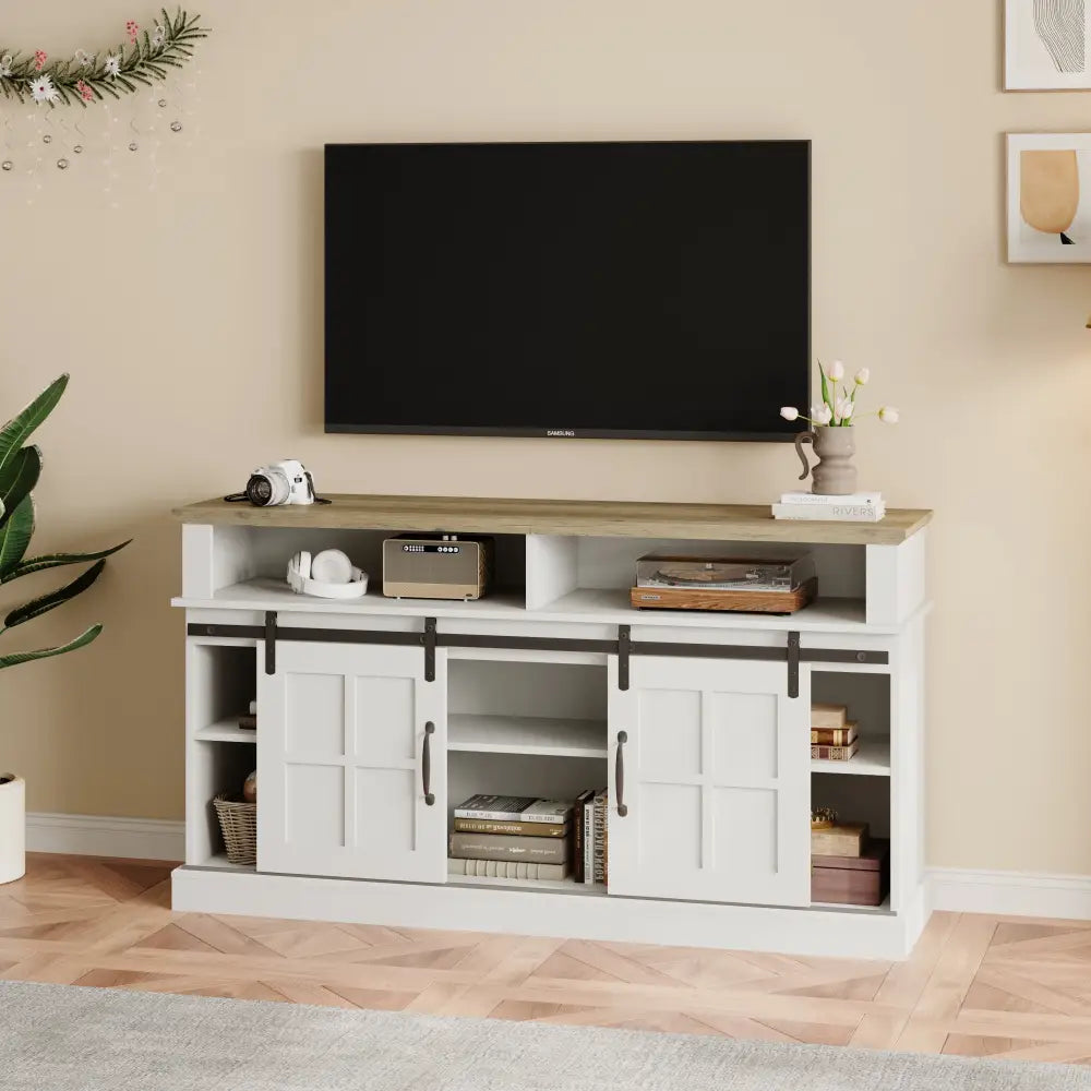 58 Inch TV Stand with Storage Cabinet and Shelves, TV Console Table Entertainment Center for Living Room,Bedroom MLNshops]