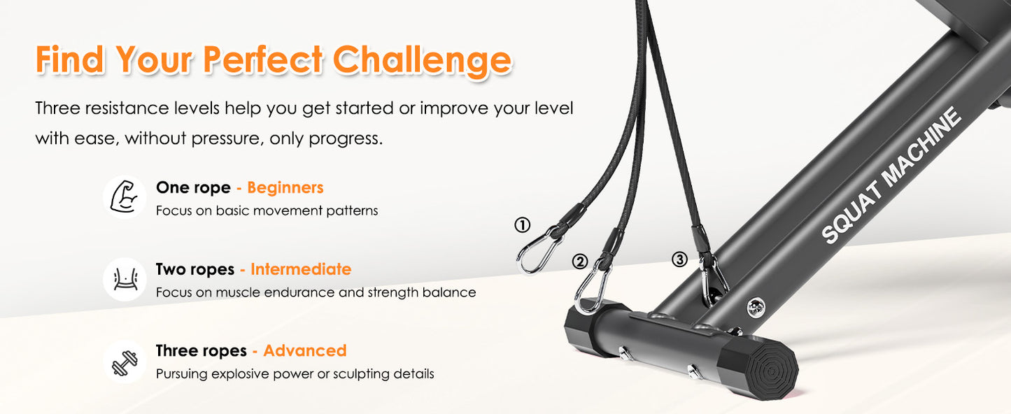 Close-up of resistance rope levels on Squat Machine Home - Adjustable Resistance for beginner to advanced workouts.