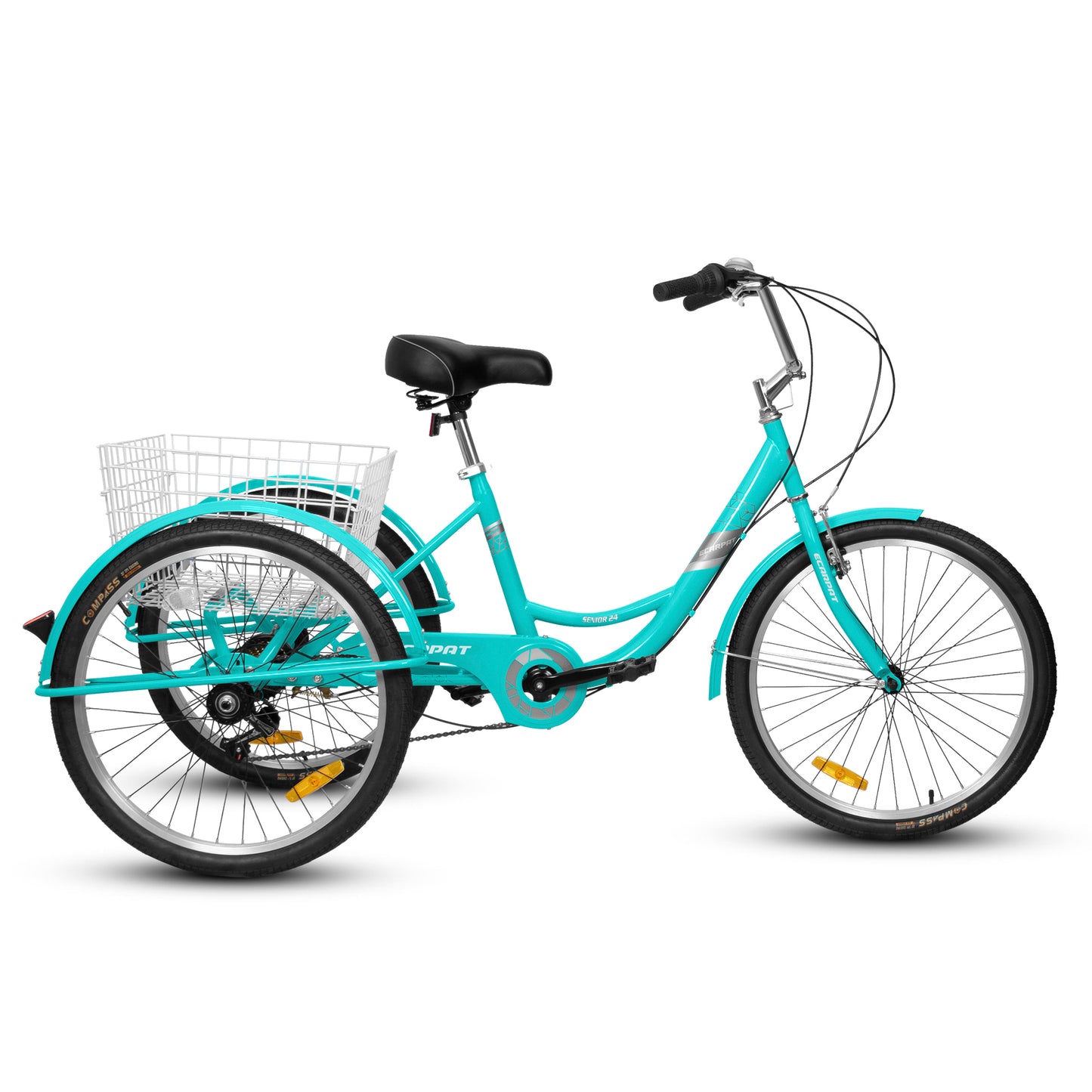 A24632 Adult Tricycles 7 Speed, Adult Trikes 24 inch 3 Wheel Bikes, Three-Wheeled Bicycles Cruise Trike with Shopping Basket for Seniors, Women, Men