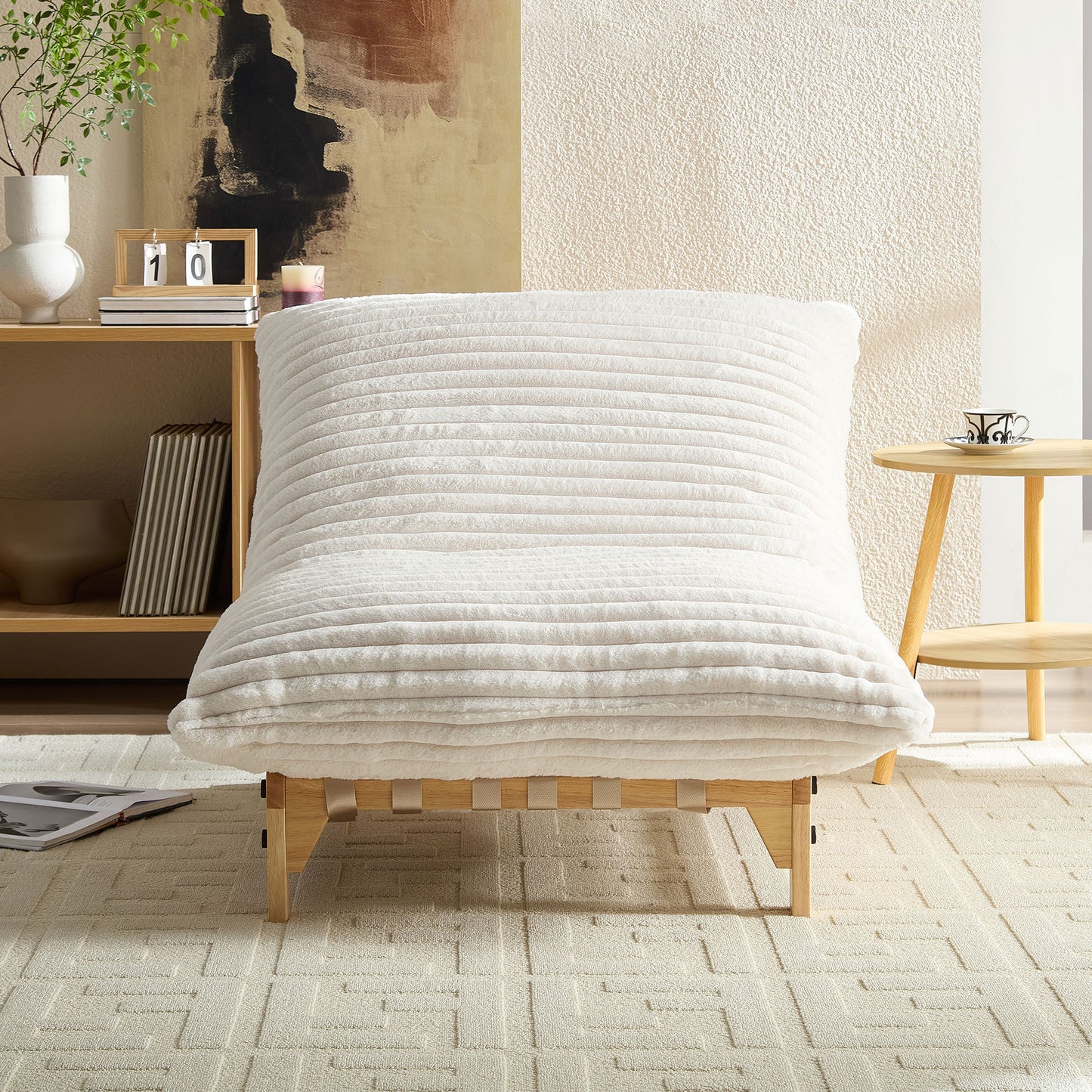 Accent Armless Lazy Sofa, Casual Single Sofa, Corduroy Fabric, For Living Room And Bedroom , With Backrest, Single Seat, OFF-WHITE