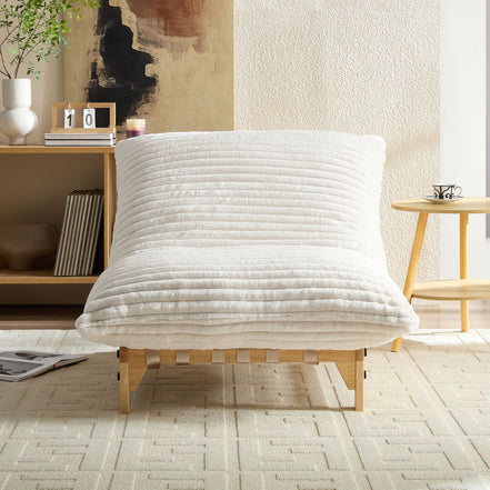 Accent Armless Lazy Sofa, Casual Single Sofa, Corduroy Fabric, For Living Room And Bedroom , With Backrest, Single Seat, OFF-WHITE