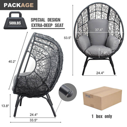 Patio PE Wicker Egg Chair Model 3 with Black Color Rattan Grey Cushion