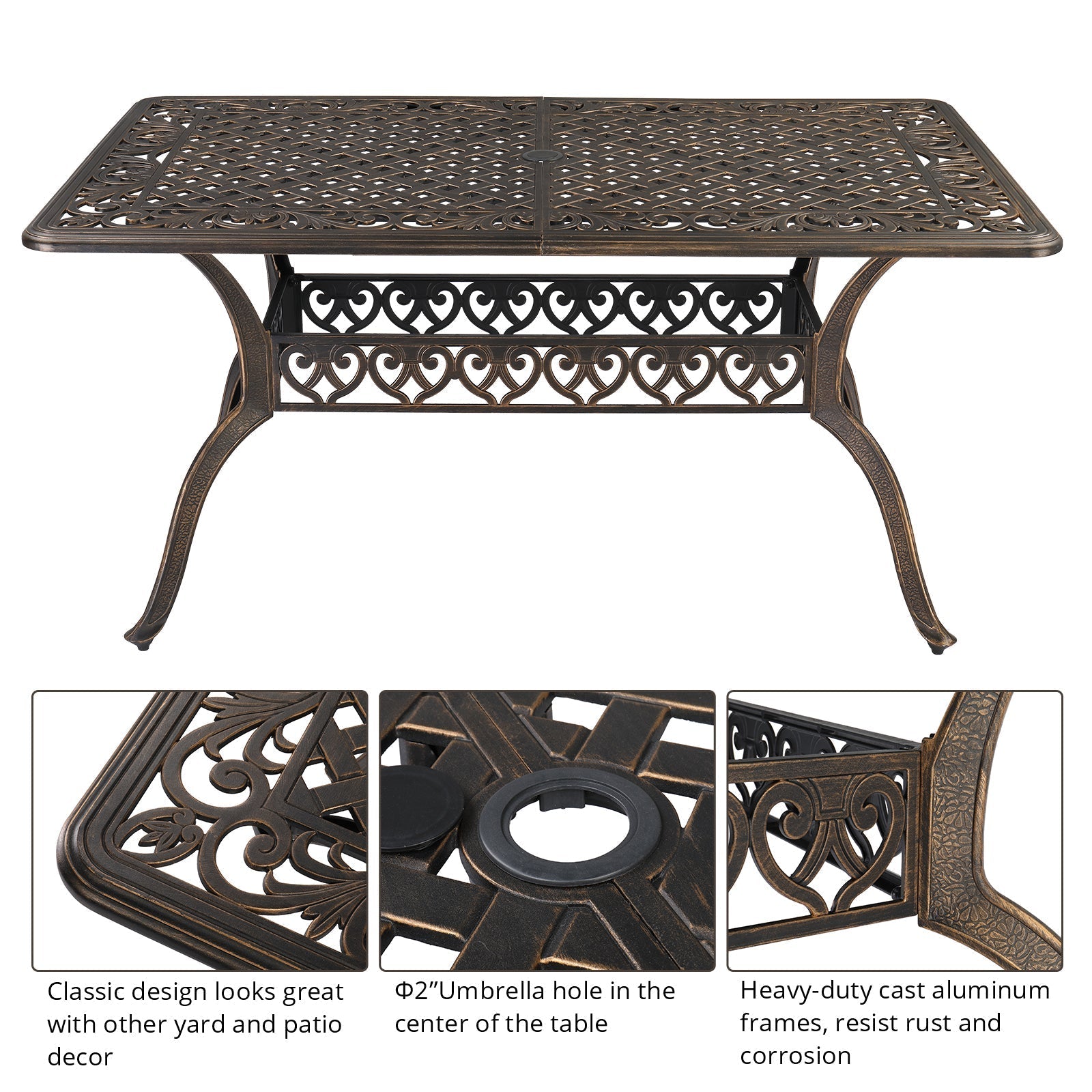 59in Desktop Mosaic Garden Cast Aluminum Table Bronze(WITHOUT CHAIRS)