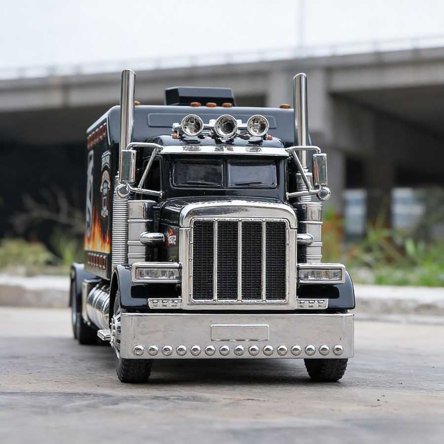 Large truck model on a road with a blurred background