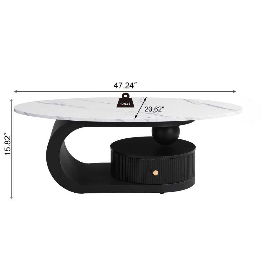 Dimensions of oval coffee table from Nesting Coffee Table Set - 47.24'' wide, 15.82'' high, supports up to 100 lbs, ideal for modern homes.