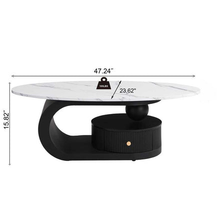 Dimensions of oval coffee table from Nesting Coffee Table Set - 47.24'' wide, 15.82'' high, supports up to 100 lbs, ideal for modern homes.