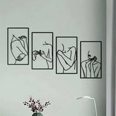 Black metal minimalist line art wall decor in living room, modern home interior