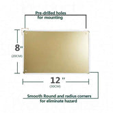 Brass rectangular plate with dimensions and features labeled on a white background