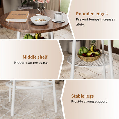 Feature highlights of 3-piece bar table set including rounded edges, hidden middle shelf, and stable legs for safety and durability.