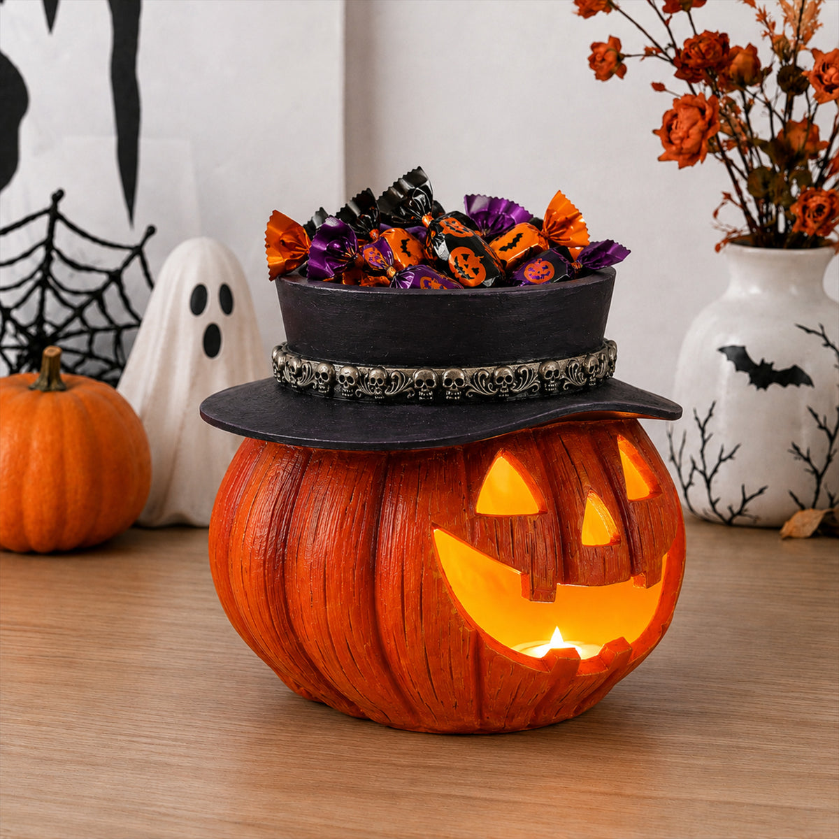 A carved orange jack-o&