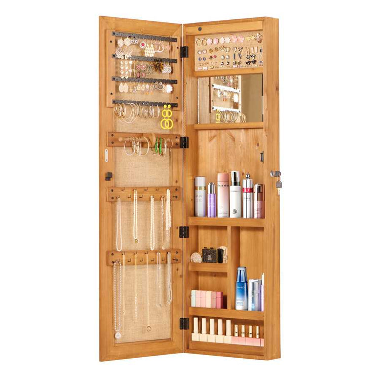 Jewelry armoire with full-length mirror and wooden interior