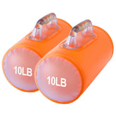 Water Dumbbell Set - Portable Adjustable Weight in orange, each dumbbell labeled 10LB, ideal for compact fitness and travel workouts.