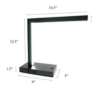 LED Desk Lamp with USB and Power Outlet - Modern Table Lamp with dimensions labeled, showcasing compact and functional design.