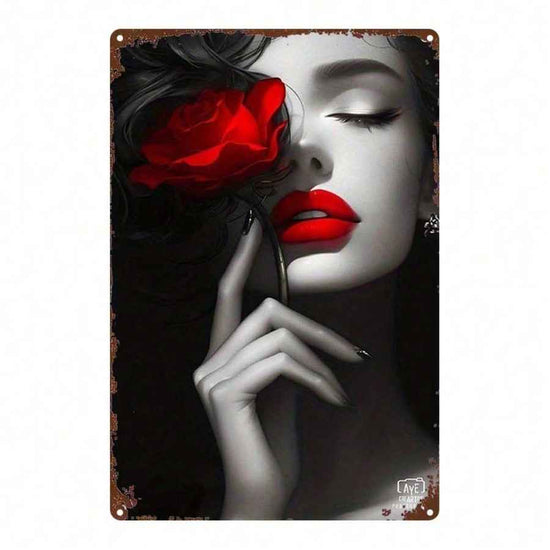 Vintage Red Roses Metal Wall Art Poster for Home