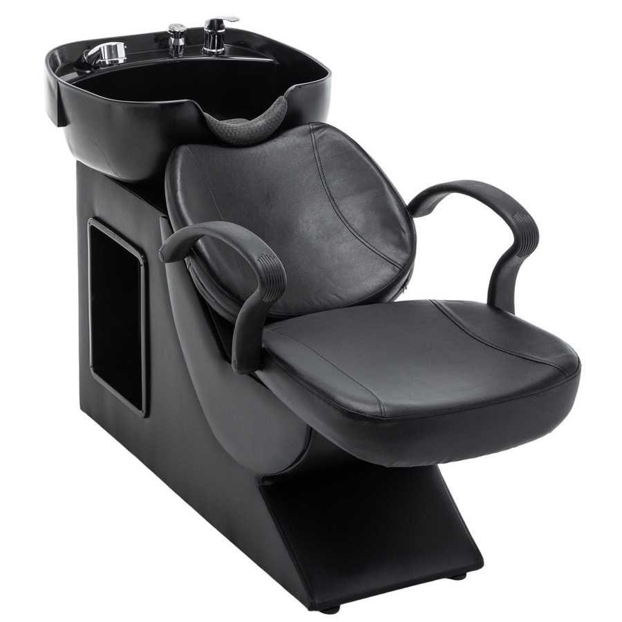 Salon shampoo bowl with chrome faucet and hoses