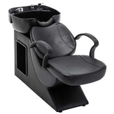 Salon shampoo bowl with chrome faucet and hoses