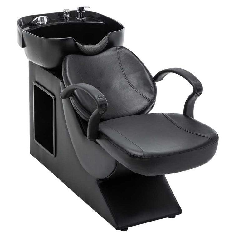 Salon shampoo bowl with chrome faucet and hoses