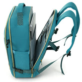 Teal backpack with a laptop compartment on a white background