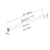 A dimensional diagram of a long rectangular light fixture or tube, shown in perspective with measurement labels and arrows indicating 33 inches / 83 cm length, 4.3 inches / 11 cm width, and 1.