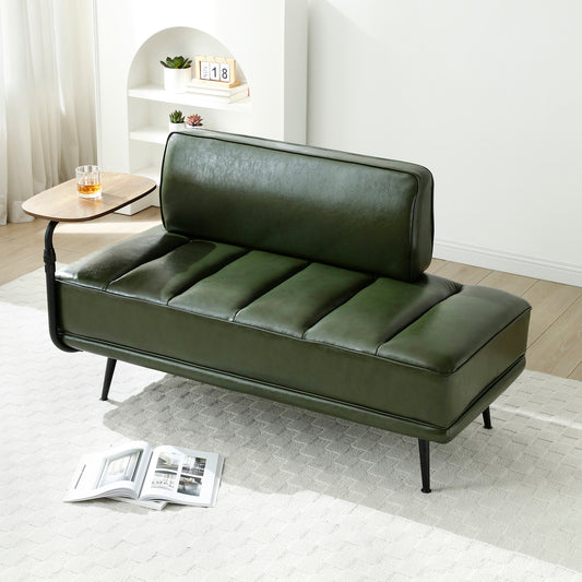 55"Inch Width Modern End of Bed Bench,Green Faux Leather Upholstered With side table, 360-degree Swivel tray couch,Entryway Ottoman MLNshops]