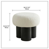 Stool with white cushioned top and black cylindrical legs, with dimensions displayed.