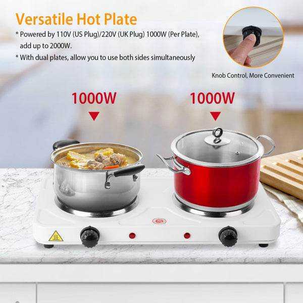 Cooking electric heating plate, 2-burner electric stove, 2000 watt portable electric stove, glass stove, easy to clean, suitable for RV/home/camping 110V