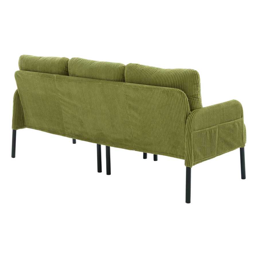 Green sofa with black legs on a white background