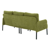 Green sofa with black legs on a white background