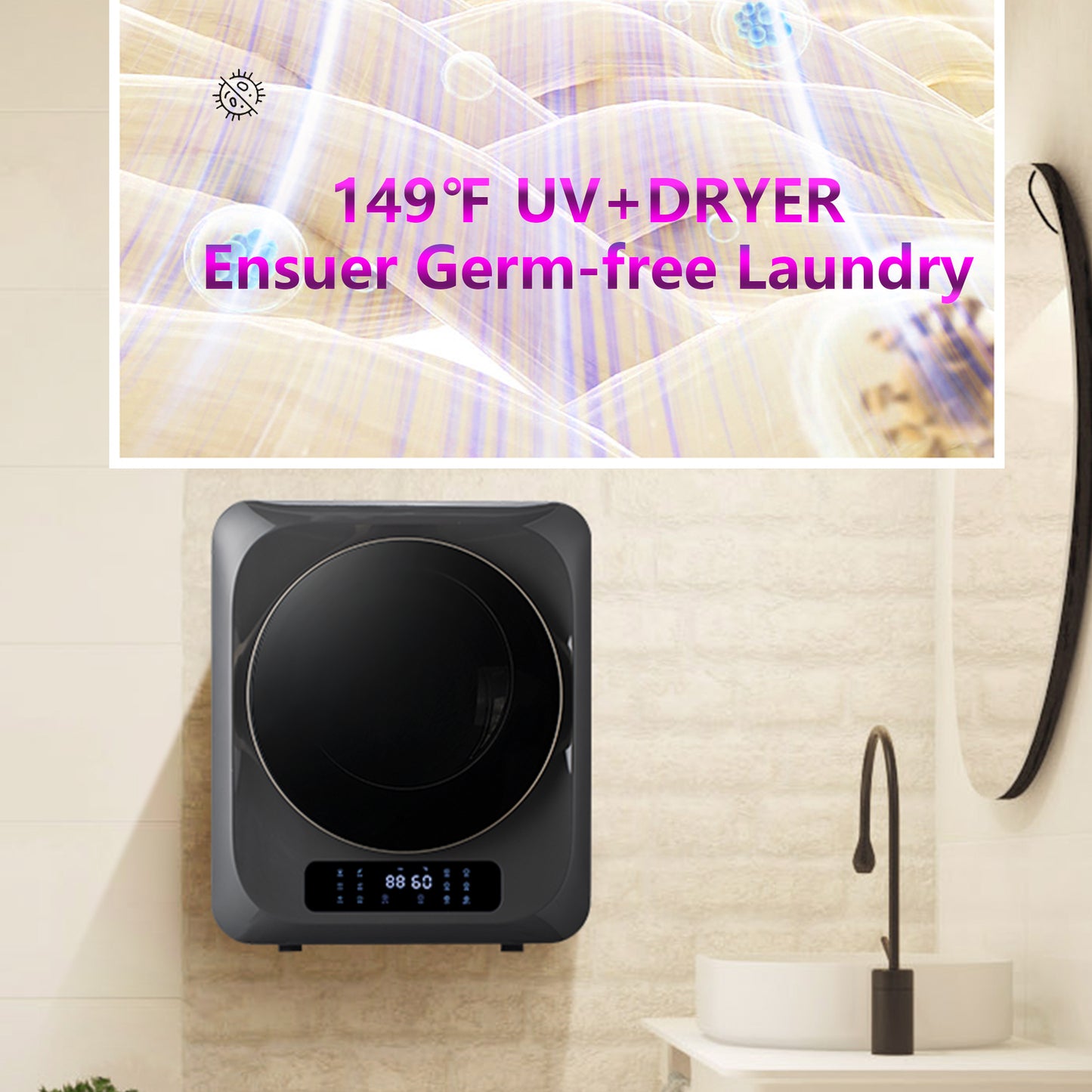 6.6lbs Portable Mini Cloth Dryer Machine FCC Certificate PTC Heating Tumble Dryer Electric Control Panel,Grey Body with Black Door MLNshops