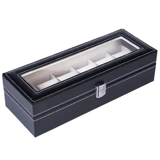 6 Compartments High-grade Leather Watch Collection Storage Box Black MLNshops]