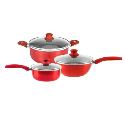 6 PCS Nonstick Cookware Set, Kitchen Cookware Set, Pan Set, Frying Pan, Stock Pot, Milk Pan with Cool Touch Handle Red MLNshops]